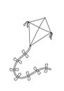 Kite toys black and white lineart drawing illustration. Hand drawn coloring pages lineart illustration in black and white
