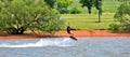 Kite water skier on Lake Hefner in Oklahoma City