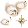 Kite watercolor illustration, clouds. Celestial navigation, flight in vintage style, freedom set, watercolor set in Royalty Free Stock Photo