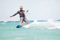 Kiteboarder surfing