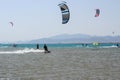 Kiteboarding beach with kitesurfer Royalty Free Stock Photo
