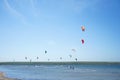 Kiteboarding competition, many kites in the sky, in southern Ukraine Royalty Free Stock Photo