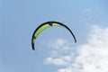 Kiteboarding kite close-up blue sky with clouds in background.