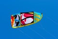 Kiteboarding kite flying in the sky. Royalty Free Stock Photo