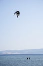 OMIS, CROATIA, SEPTEMBER 18, 2020 - Tourists enjoying kitesurfing during a windy sunny day in Omis Resort, Croatia. Royalty Free Stock Photo