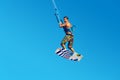 Kiteboarding, Kitesurfing. Extreme Water Sports. Surfer Air Action Summer Hobby Royalty Free Stock Photo