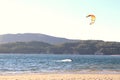 Kiteboarding at the mouth of the Sado River in TrÃ³ia, Portugal