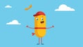 KiteFlying Fun An animated hot dog character dressed in a little baseball cap eagerly tugging on the string of a Royalty Free Stock Photo