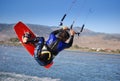 Kiter flying on the waves near Tarifa, Spain