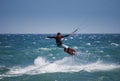 Kiter flying on the waves near Tarifa, Spain Royalty Free Stock Photo