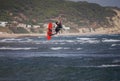 Kiter flying on the waves near Tarifa, Spain Royalty Free Stock Photo
