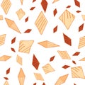 Kites amuck, orange kite shapes scattered on white background Seamless pattern Vector hand drawn doodle style
