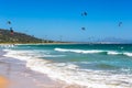Kites flying over Tarifa beach Royalty Free Stock Photo