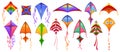 Kites icons, paper toys flying on wind in sky Royalty Free Stock Photo