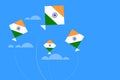 Kites in Indian flag colours fly in the sky Royalty Free Stock Photo