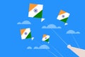 Kites in Indian flag colours fly in the sky Royalty Free Stock Photo