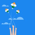 Kites in Indian flag colours fly in the sky Royalty Free Stock Photo