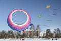 kites over Tuusula lake in Jarvenpaa on a sunny winter day