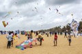 Kites are prepared to lift-off into the sky above Negombo beach in Sri Lanka during the annual kite festival.