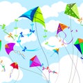 Kites and sky with clouds horizontal seamless background Royalty Free Stock Photo