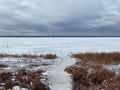 Kites in winter on frozen Plescheevo lake Royalty Free Stock Photo