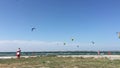 Kiteserfing in the summer at sunset