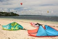 Kitesurf on the shore. Bulabog beach. Boracay island. Aklan. Western Visayas. Philippines