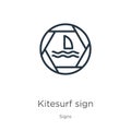 Kitesurf sign icon. Thin linear kitesurf sign outline icon isolated on white background from signs collection. Line vector sign,