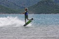 Kitesurfer doing a trick