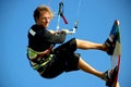 Kitesurfer close up jumping in the sky