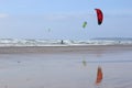 Kitesurfer riding the surf