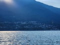 Kitesurfer at sunset on lake Como Royalty Free Stock Photo