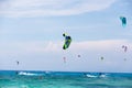 Kitesurfers on the Milos beach in Lefkada, Greece Royalty Free Stock Photo