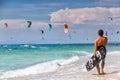 Kitesurfers on the Milos beach in Lefkada, Greece Royalty Free Stock Photo