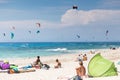 Kitesurfers on the Milos beach in Lefkada, Greece Royalty Free Stock Photo