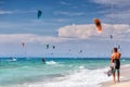 Kitesurfers on the Milos beach in Lefkada, Greece Royalty Free Stock Photo