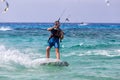 Kitesurfers on the Milos beach in Lefkada, Greece Royalty Free Stock Photo