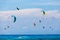 Kitesurfers on the Milos beach in Lefkada, Greece Royalty Free Stock Photo