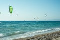 Kitesurfers on Milos beach Royalty Free Stock Photo