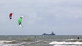 Kitesurfers on the sea