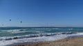 Kitesurfers in Theologos, Rhodes Island, Greece. Royalty Free Stock Photo