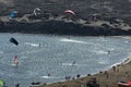 Kitesurfers on the waves of the Mediterranean sea