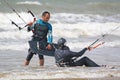 Kitesurfers in the waves