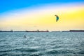 Kitesurfing along seaside of East Coast Park, Singapore.