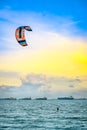 Kitesurfing along seaside of East Coast Park, Singapore.