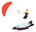 Kitesurfing flat line vector spot illustration Royalty Free Stock Photo