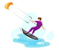 Kitesurfing flat vector illustration Royalty Free Stock Photo