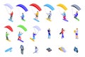 Kitesurfing icons set isometric vector. Sport kite