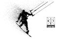 Kitesurfing and kiteboarding. Silhouette of a kitesurfer. Man in a jump performs a trick. Big air competition. Vector