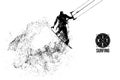 Kitesurfing and kiteboarding. Silhouette of a kitesurfer. Man in a jump performs a trick. Big air competition. Vector